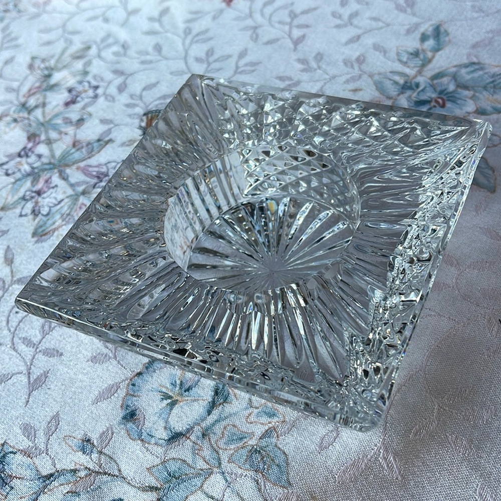 Vintage large heavy Waterford ashtray,votive candle holder 5”almost 3lbs,signed